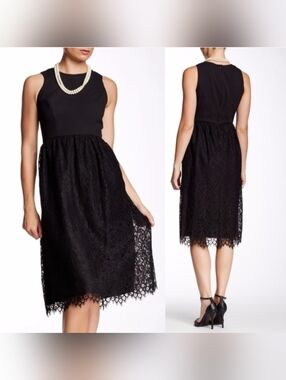 Shoshanna Black Sleeveless Lace Midi Dress